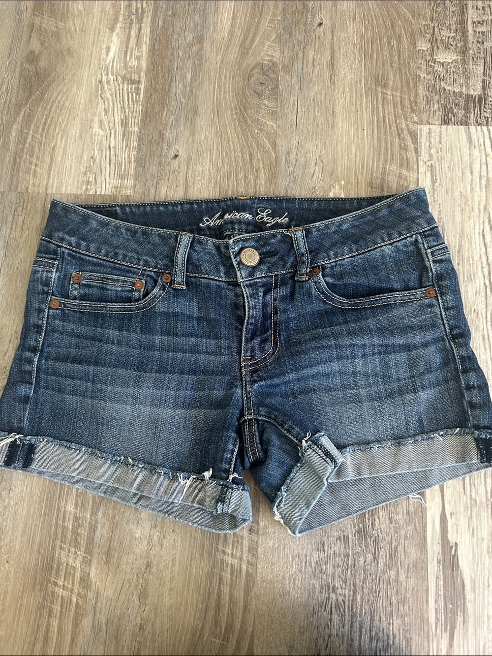 American Eagle Outfitters Indigo Blue Rolled Hem Denim Shorts